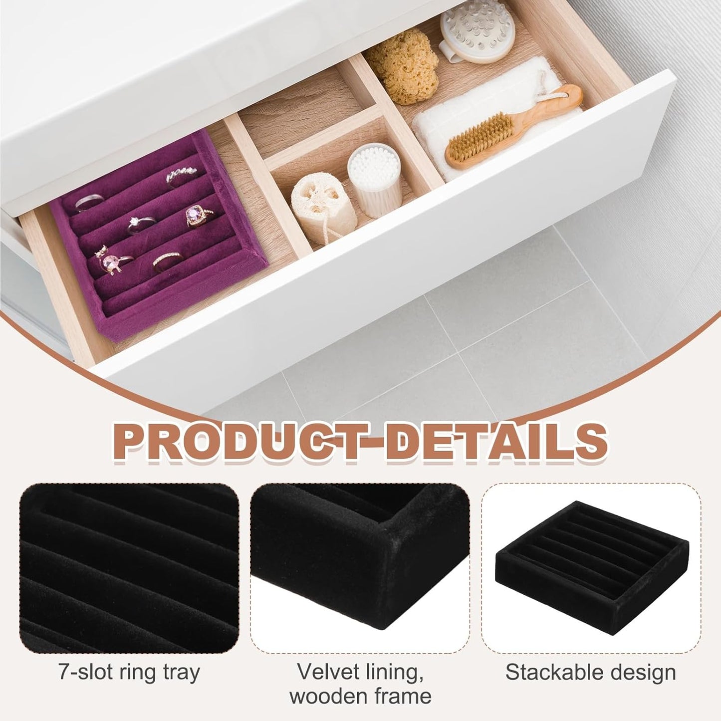 uxcell Stackable Jewelry Storage Tray, Jewelry Tray Drawer Organizer, Small Display Box for Earrings, Necklaces, Rings and Bracelets, Black