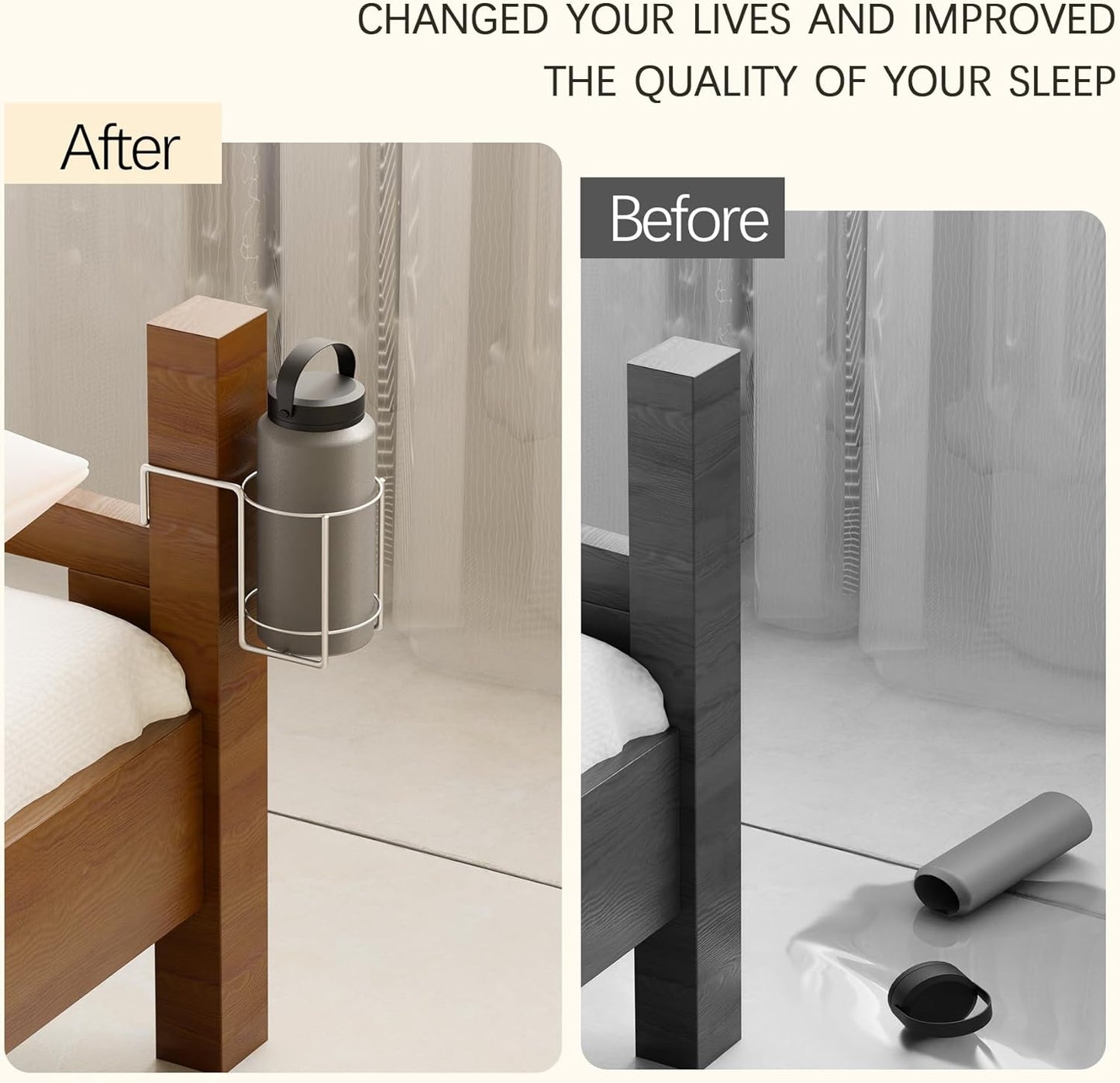 Bed Cup Holder(Diameter: 3.3IN) Drink Holder Water Bottle/Glass Organizer for 2.5 * 2.5" Square Columns Wood Dorm Room Bunk Bed Crib, Metal Toddle Bed,Loft Bedside, Headbed