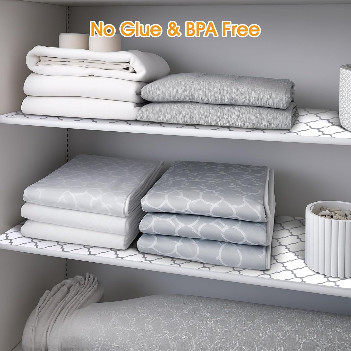 Shelf and Drawer Liner for Kitchen Cabinets Non-Adhesive, Strong Grip Non-Slip Thickened Cabinet Liners for Shelves, Waterproof Mats for Dresser Cupboard, White/Gray, 12 in x 20 Feet