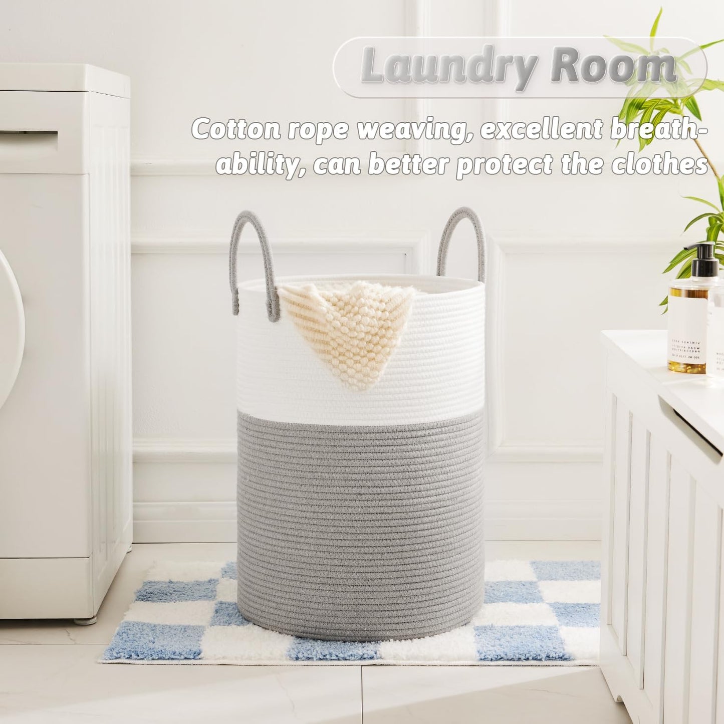 Laundry Basket,Woven Cotton Rope Laundry Hamper,40L for Decorative Storage of Dirty Clothes,Toys and Blankets in Bathroom,Baby Room and Living Room