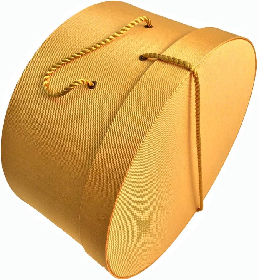 Sarah's Hat Boxes Classic Gold Hat Box – 12.75" x 6.5" (Dia. x Ht.) Handmade in USA – Odorless Non-Toxic Adhesive, Cording Handle – Premium Storage for Hats & Accessories