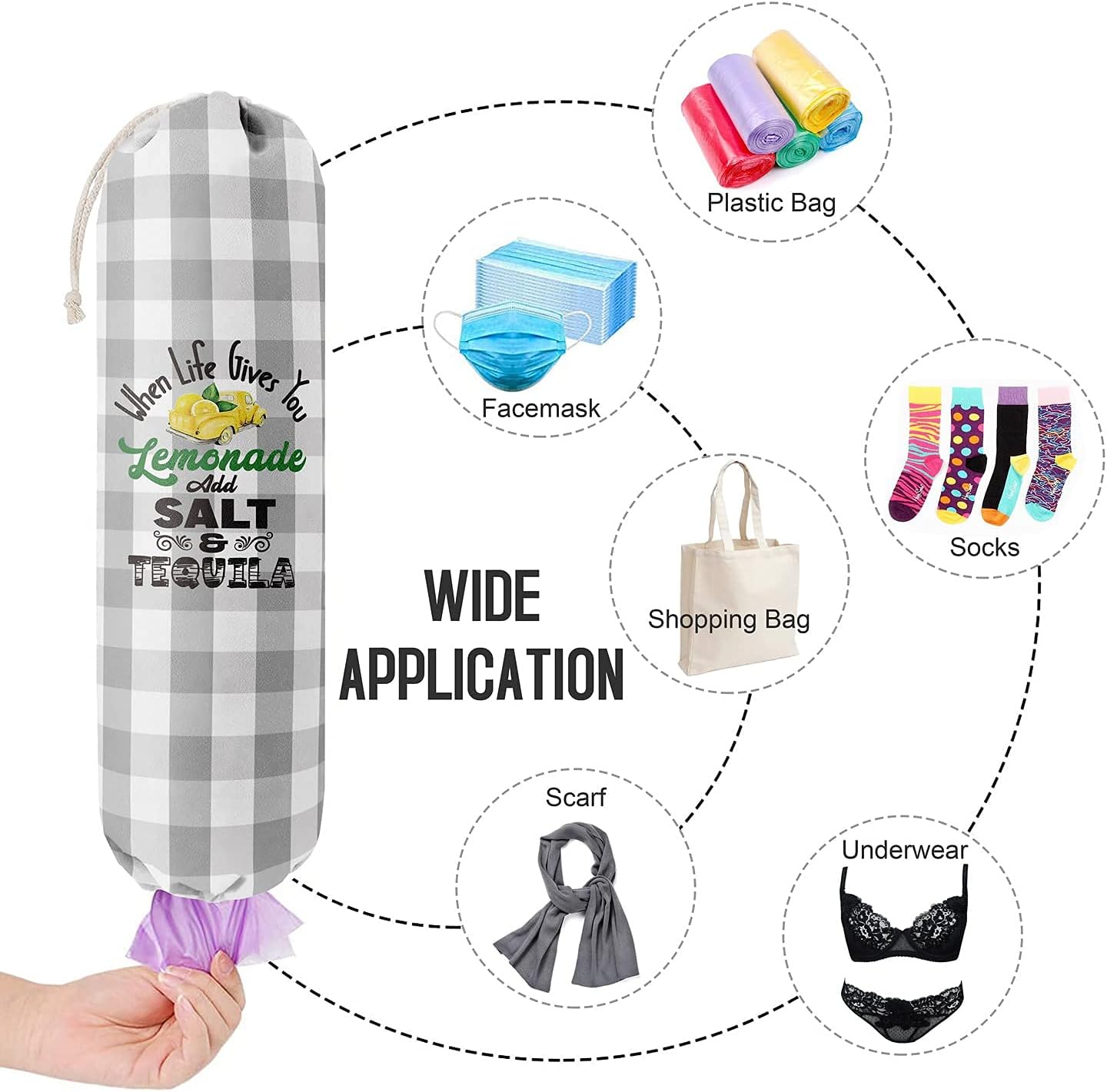 Grocery Bags Holder Organizer for Shopping Bags，Wall Mount Plastic Bags Storage Container Dispensers，Lemons Add Sal, Gift for Women Mother Grandmother Friend