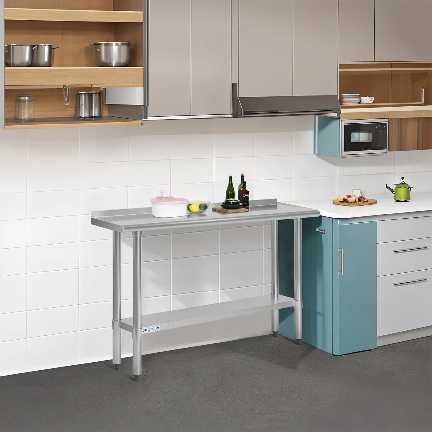 Hally Stainless Steel Table for Prep & Work 18 x 48 Inches, NSF Commercial Heavy Duty Table with Undershelf and Backsplash for Restaurant, Home and Hotel