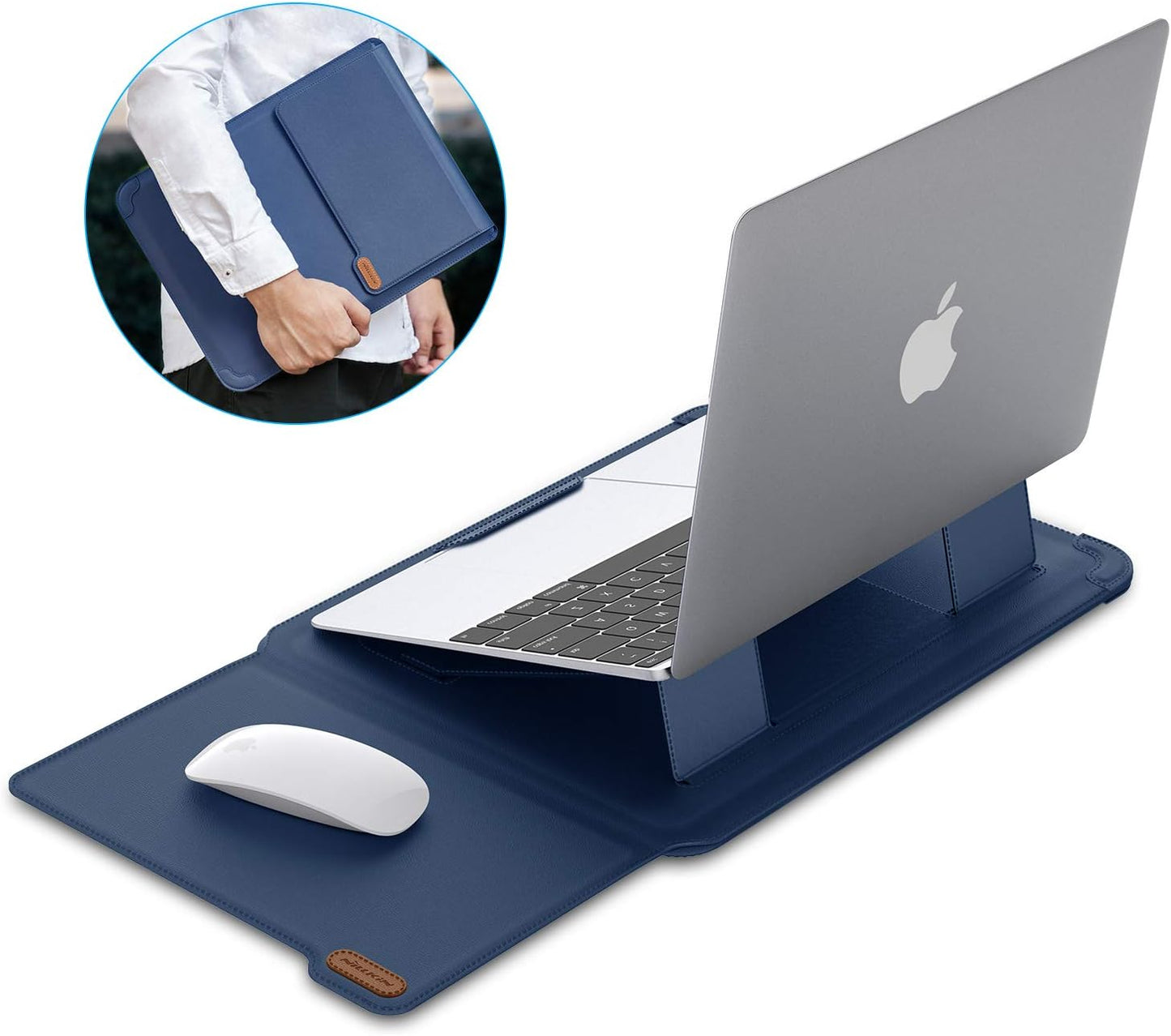 Nillkin Laptop Sleeve 15.6 inch, MacBook Sleeve with Adjustable Stand & Mouse Pad, 2 Stand Modes, 15 inch Laptop Case, Slim MacBook Accessories for Samsung/Surface/Chromebook/HP 13-15.6 inch, Blue