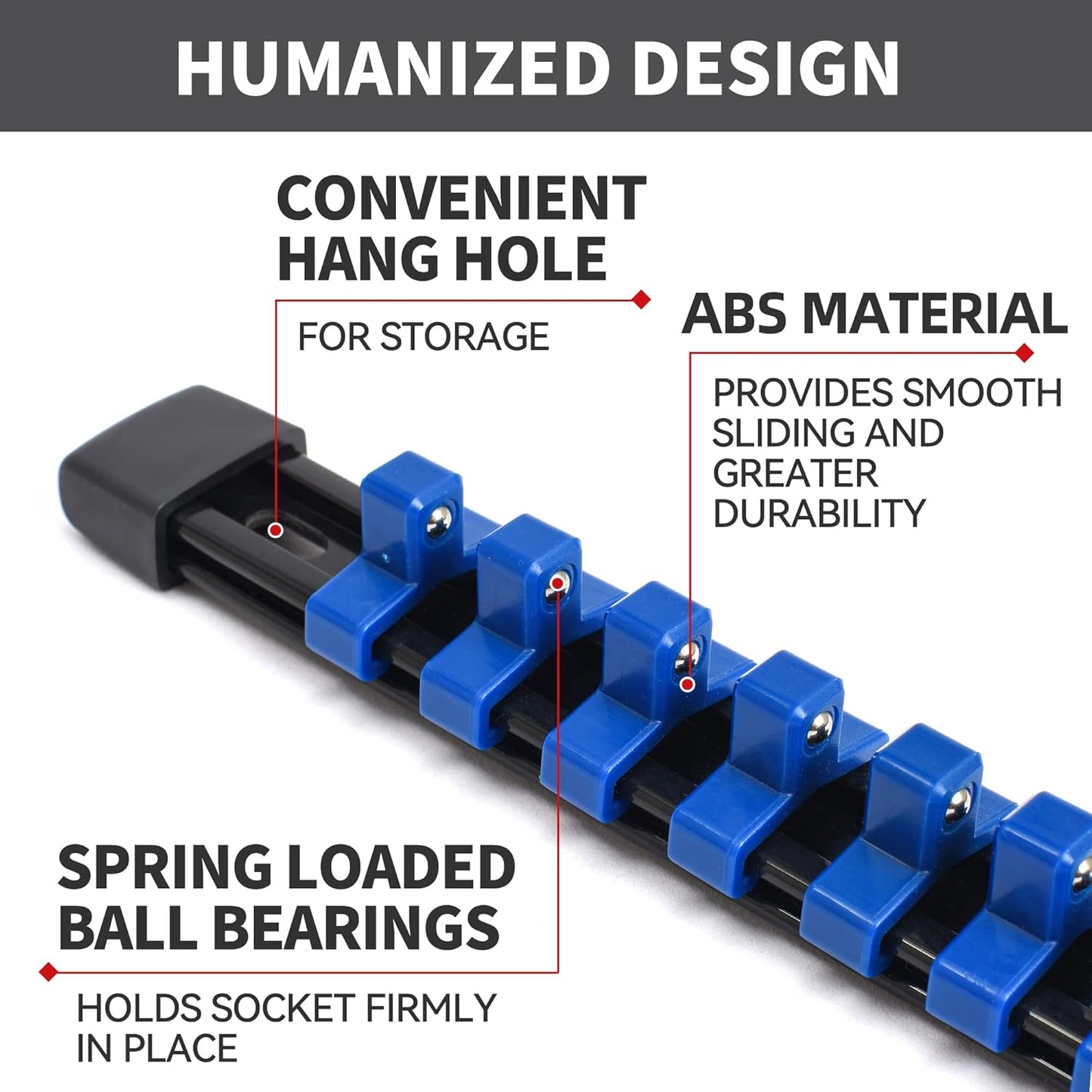 Socket Organizer Drive ABS Tools - Blue Socket Holder, Premium Quality 12 Pieces Socket Holders Kit 1/4-Inch x 64 Clips, 3/8-Inch x 60 Clips, 1/2-Inch x 48 Clips（12PC,Blue)