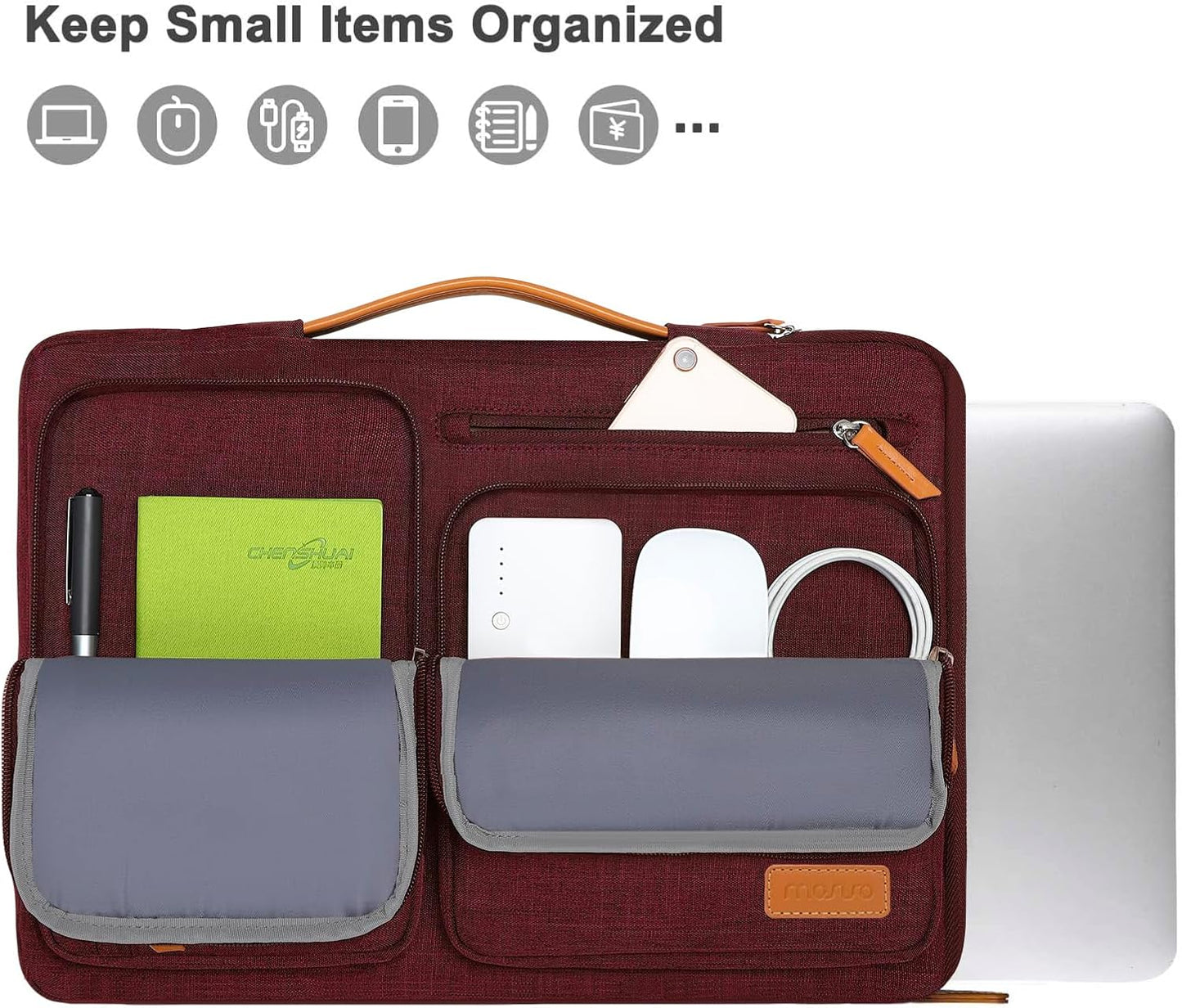 MOSISO 360 Protective Laptop Case 13.3 inch, 13-13.3 inch Laptop Sleeve Compatible with MacBook Air/Pro 13 / Pro 14,HP Dell Acer ASUS,Side Open Carrying Case with 4 Zipper Pockets&Handle, Wine Red