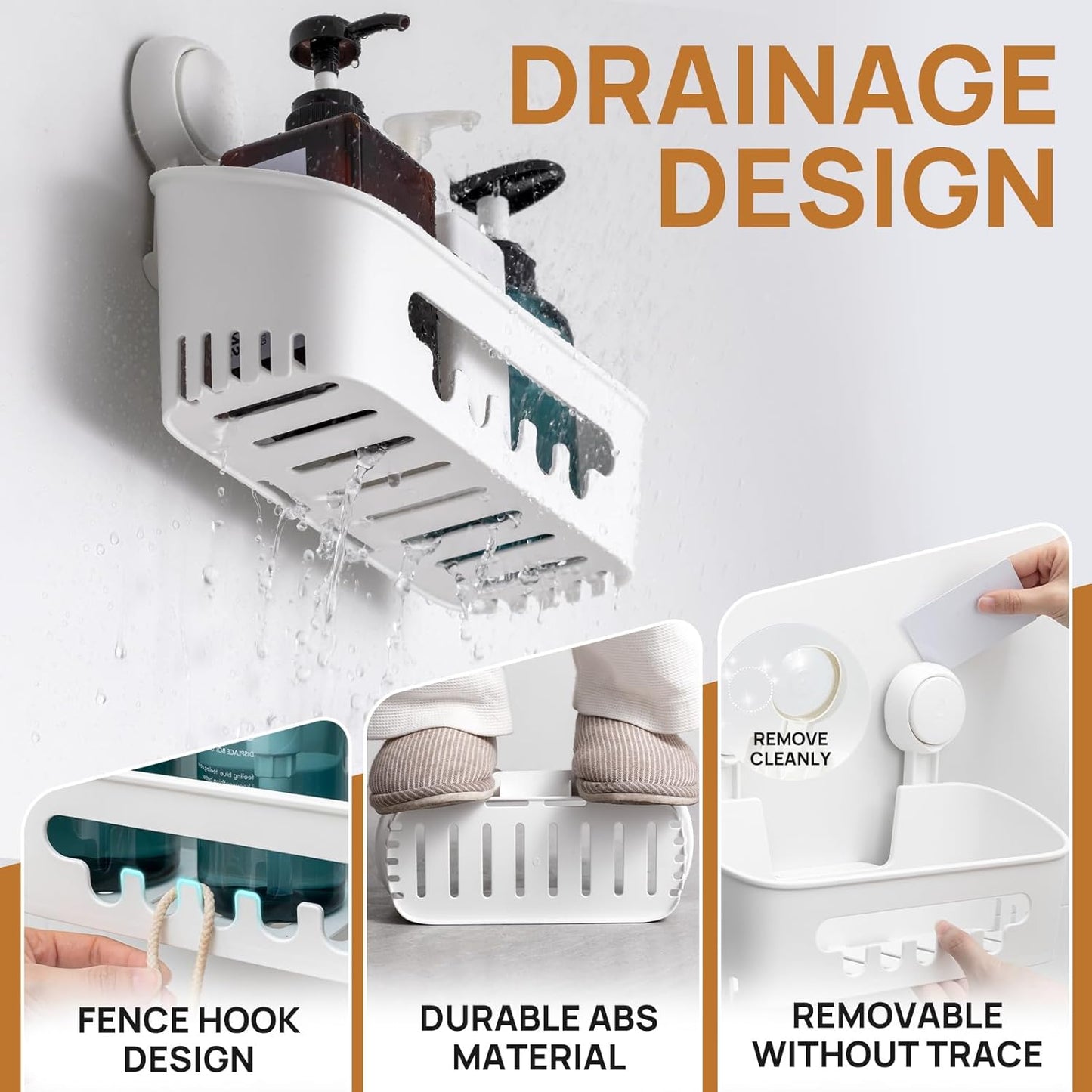LEVERLOC Shower Caddy Suction Cup 2 Pack, Shower Organizer Removable Bathroom Shelf, Storage Suction Powerful Max Hold 22lbs Bathroom Caddy Waterproof Holder, White
