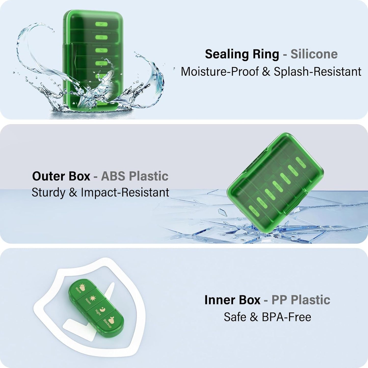 Weekly Pill Organizer 4 Times a Day, 7 Day Pill Box 4X, Portable for Travel Pill Case for Pills/Vitamin/Fish Oil/Medication/Supplements (4x7 Green)