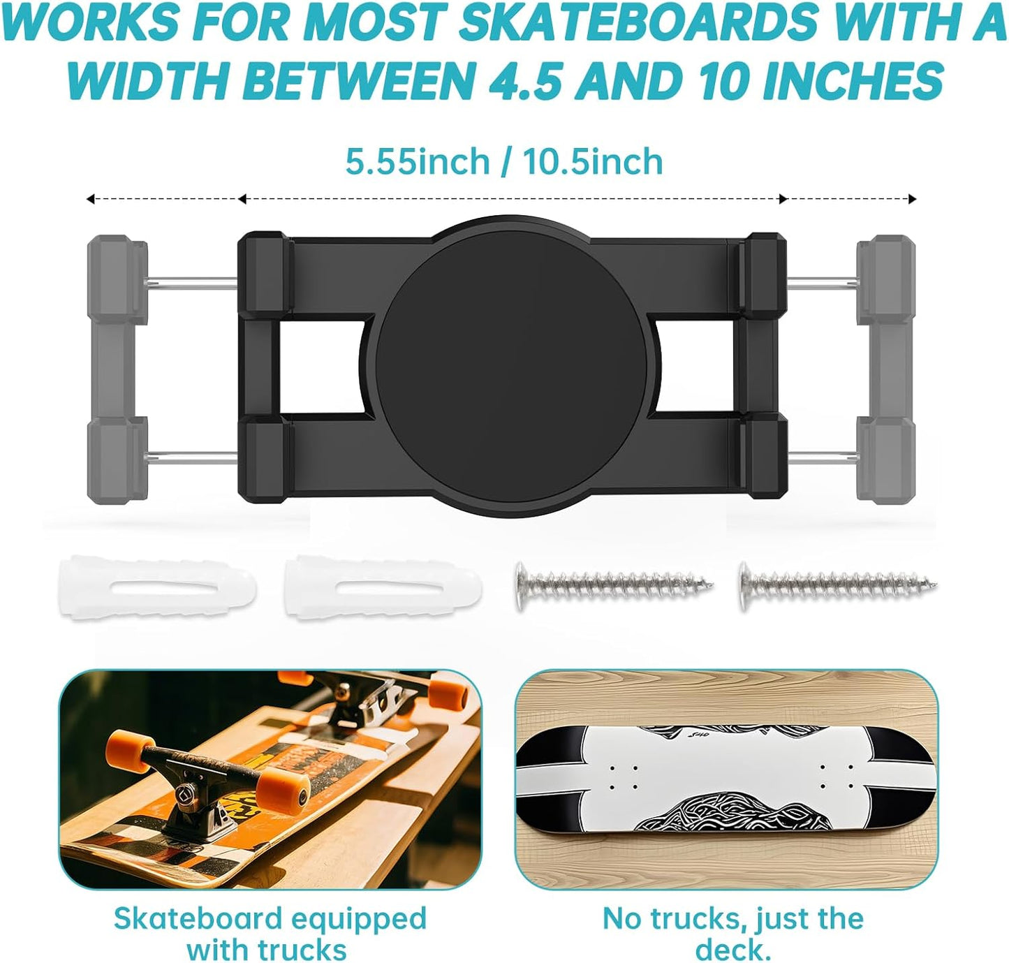 Swivel Skateboard Wall Mount, 360° Skateboard Deck Wall Mount, Suspended Display Hanger Grab, Suitable for Any Skateboard Shop and Enthusiast, Collector 1set