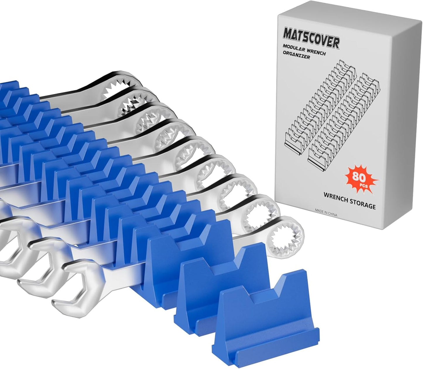 80PCS Modular Wrench Organizer Wrench Holder - Wrench Tool Organizers for Tool Drawer Storage, Wrench Storage Set with Metric & SAE Label, Wrench Rack Tool Gift for Professional Mechanics Men, Blue