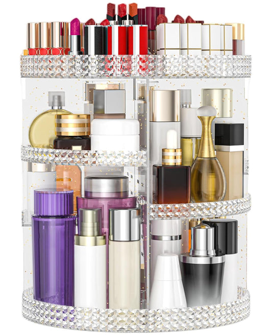360 Degree Rotating Makeup Organizer, Extra Large Capacity Organizador De Maquillaje, Removable 7 Layers Lipstick Organizer Cosmetic Storage Cases Perfume Organizer for Vanity (Glitter)