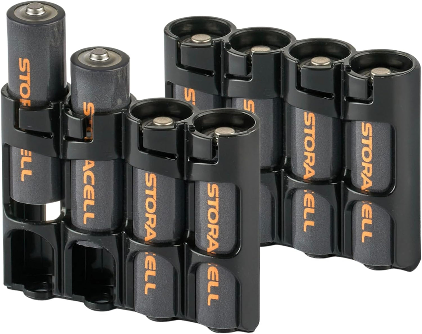 Storacell AA Battery Storage Caddy (2 Pack), Black, Holds 4 Batteries (Not Included)