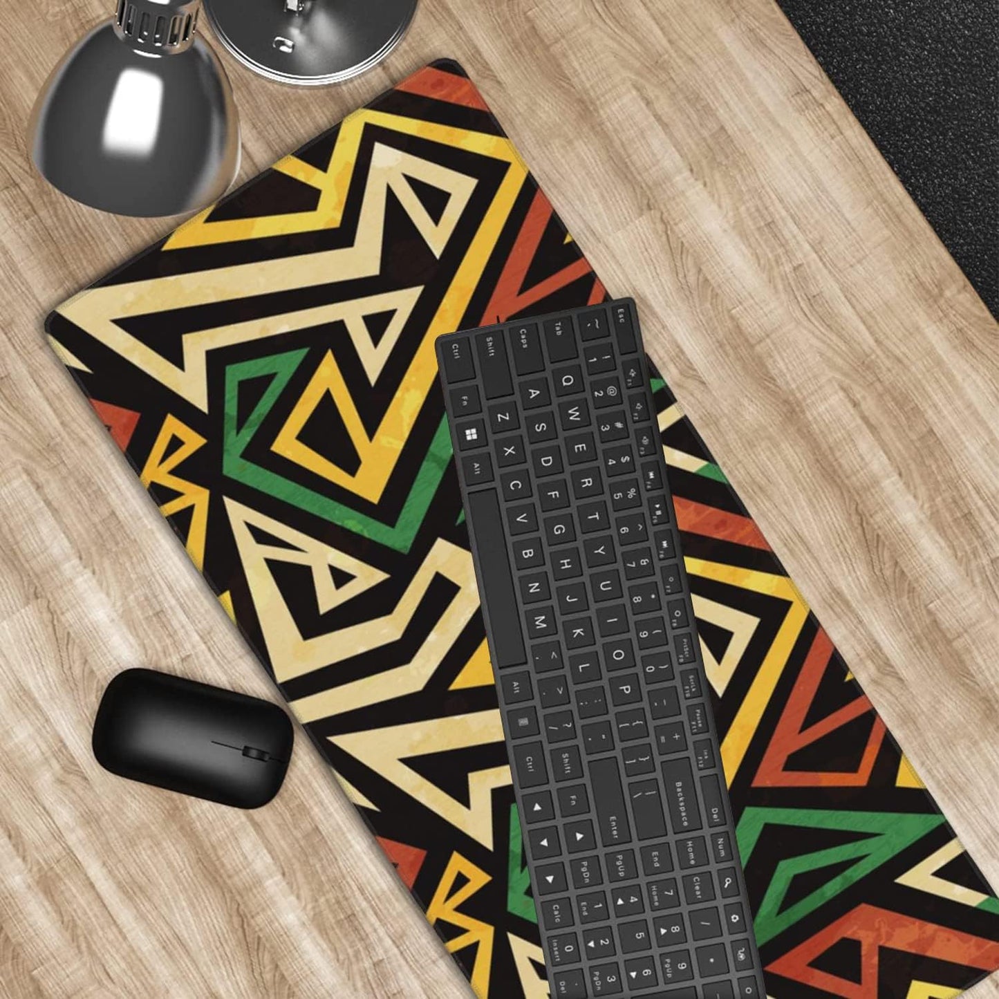 African Geometric Gaming Mouse Pad XXL Large Desk Mouse Pad Keyboard Mat with Stitched Edges Waterproof Non-Slip Desk Mat for Laptop,Keyboard,Computer 35.4 * 15.7 Inch