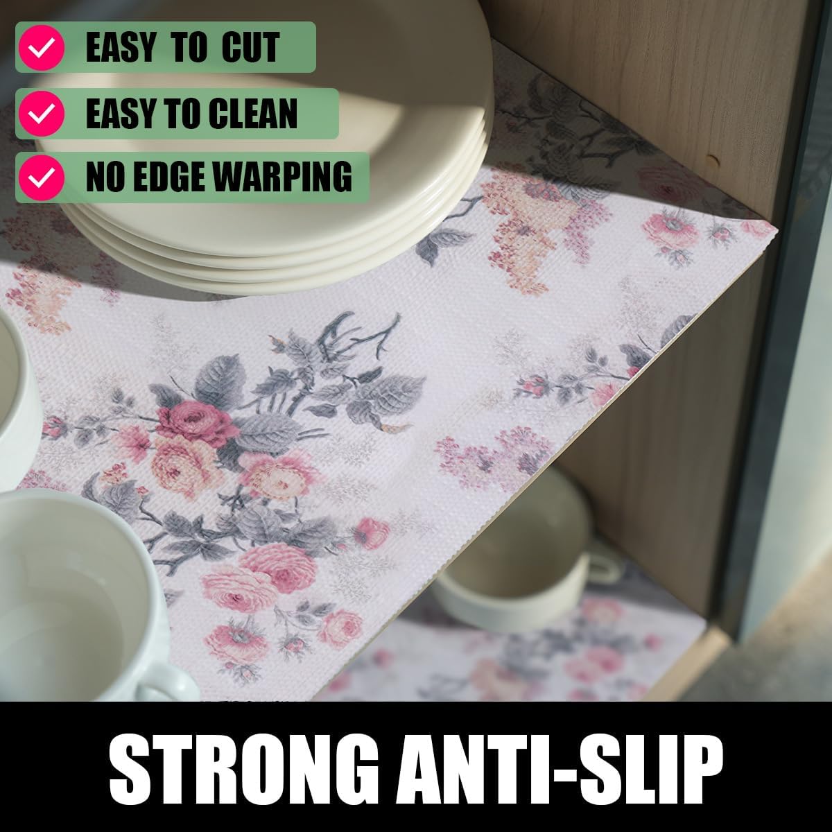Drawer and Shelf Liner for Cabinets, 12IN x 20FT Non-Adhesive and Strong Non-Slip Vintage Floral Shelf Cabinet Drawer Liners for Kitchen,Table,Bookshelves,Waterproof Cupboard Liners