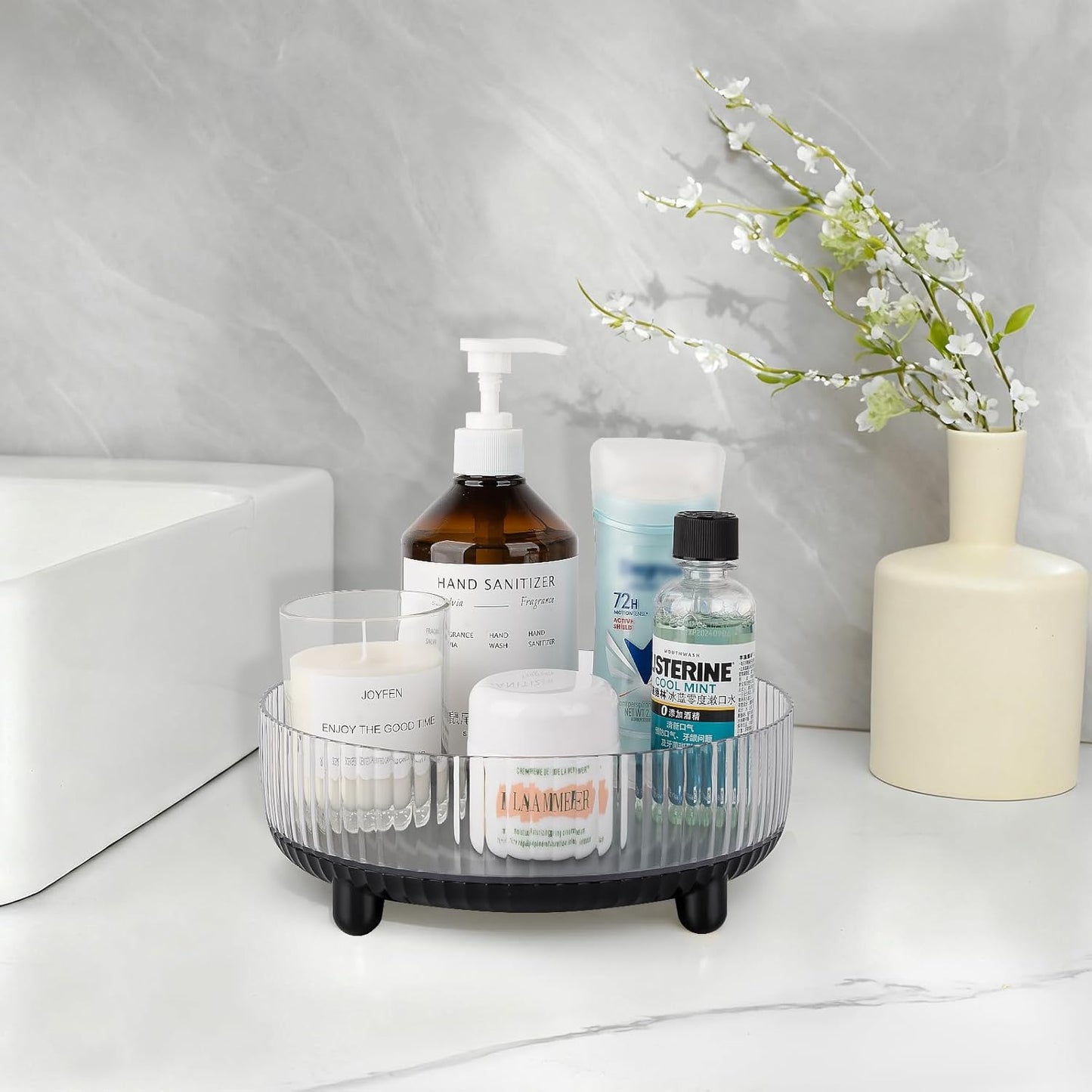 Anyoifax 360 Rotating Makeup Organizer Perfume Tray Skincare Holder Spinning Cosmetic Storage Bathroom Countertop Organizer Lazy Susan Turntable for Dresser, Vanity, Kitchen, Small Black