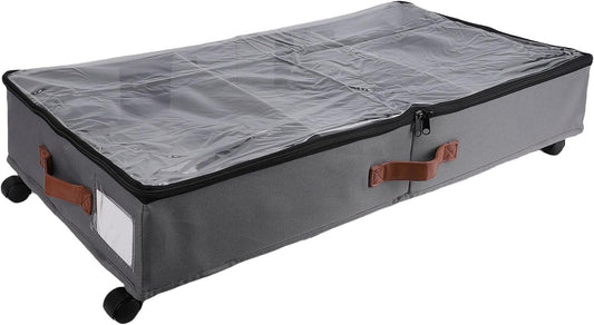 JTLB 2PCS Under Bed Storage Bin with Wheels Oxford Cloth Rolling Underbed Storage Container with Clear PVC Lid for Clothes Shoes Toys (Grey)