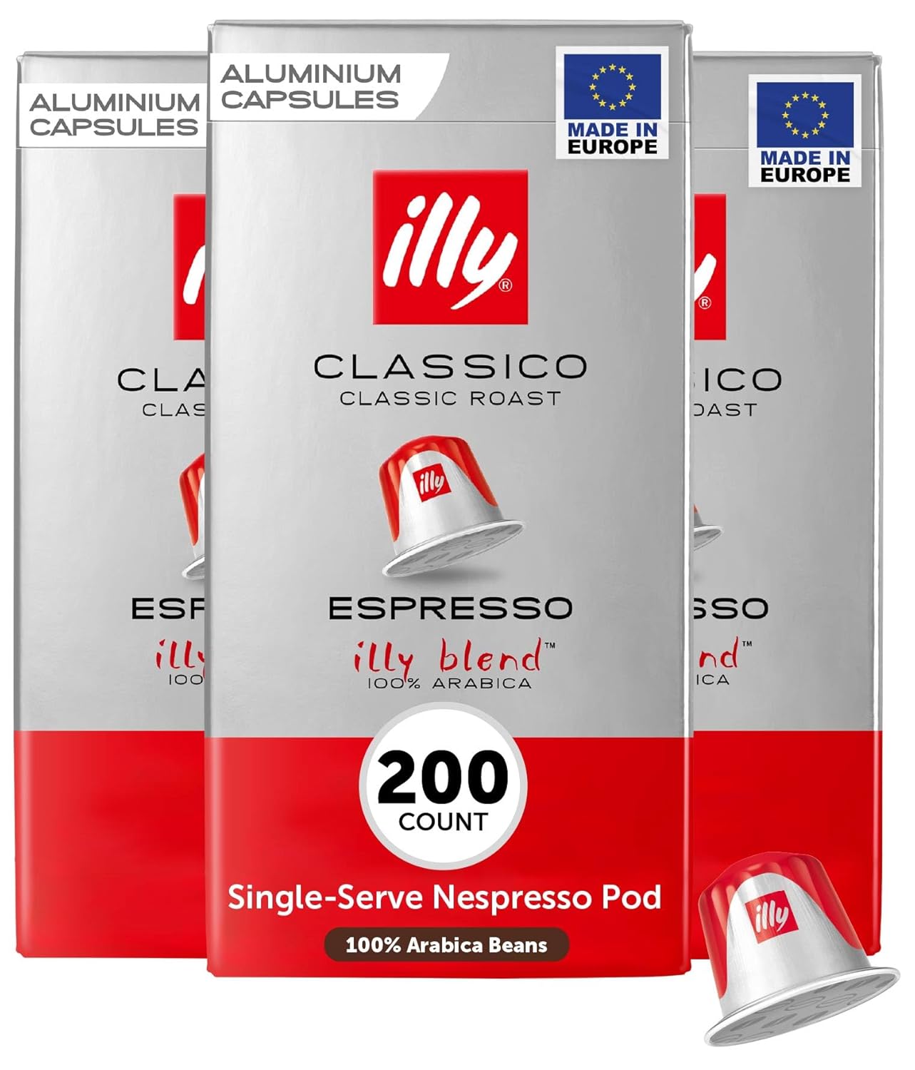 illy Aluminum Espresso Coffee Pods - Compatible with Nespresso Machines - Classico Medium Roast - Mild & Balanced, Single Serve Capsules - 10 Count (Pack of 20)