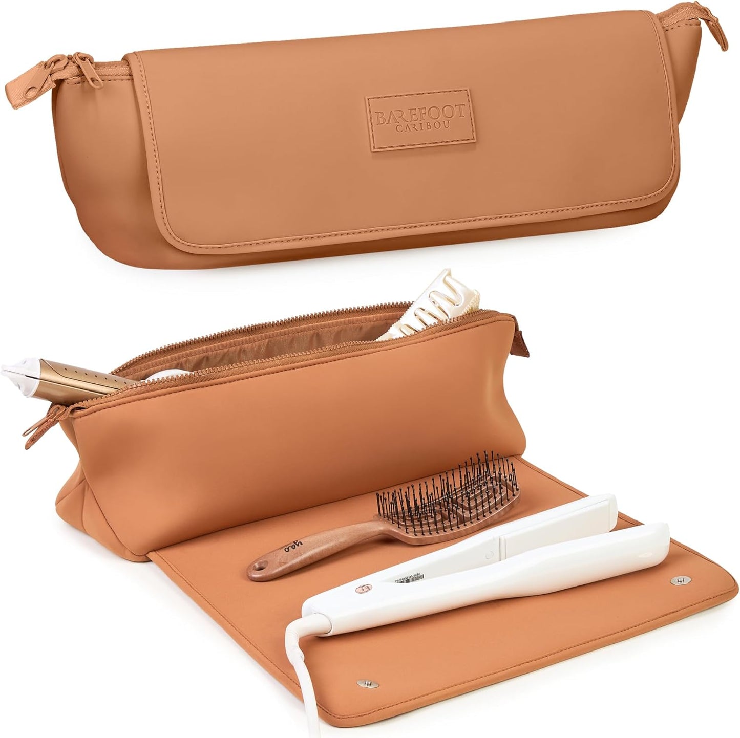 BAREFOOT CARIBOU Hair Tools Travel Bag and Heat Resistant Mat for Flat Irons, Straighteners, Curling Iron, and Haircare Accessories, 2-in-1 design, with Interior Pockets, Portable Organizer