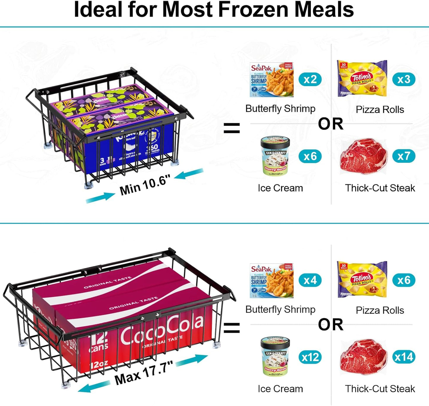 iSPECLE Chest Freezer Organizer Bins - Fit 10 to 20 Cu.FT Deep Freezer, 6 Pack Large Expandable Stackable Bins Sort Frozen Food Easy to Get Food from Bottom without Digging, Better Ventilation, Black