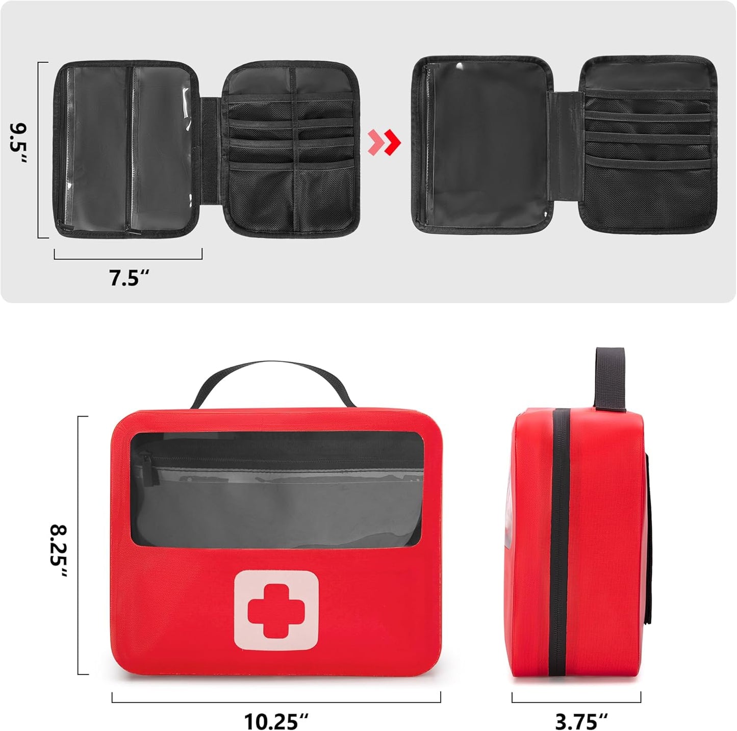 Waterproof Empty First Aid Bag with a Detachable Panel, Small Medical Bag with Molle System, Red (Bag Only)
