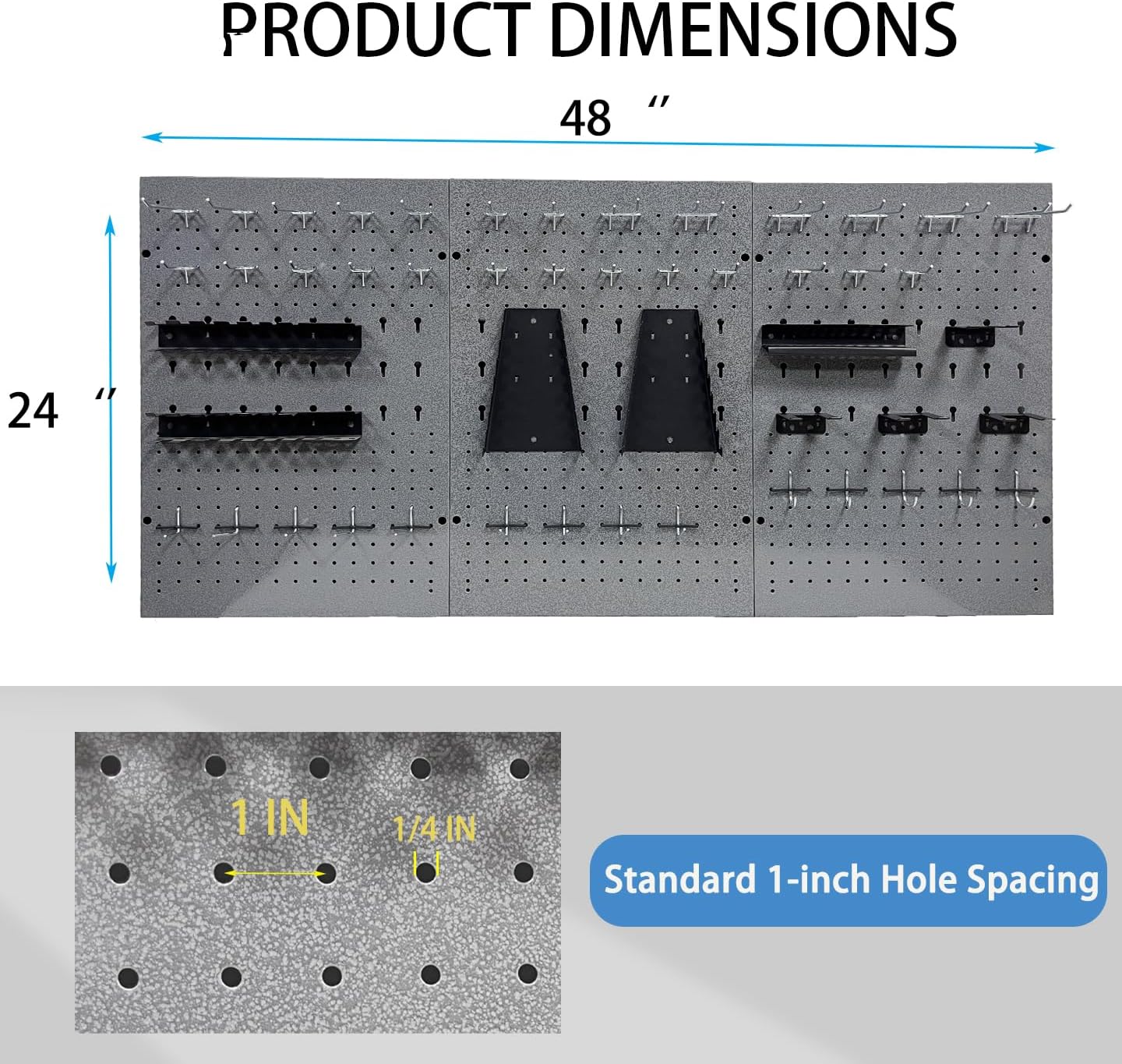 JZD 115 PCS Metal Pegboard Wall Organizer 3 Packs Metal Pegboard Kit 66x24 Inch Pegboard Panels Tool Organizer Kit with Accessories Hooks for Garage, Tool Storage,Craft Room