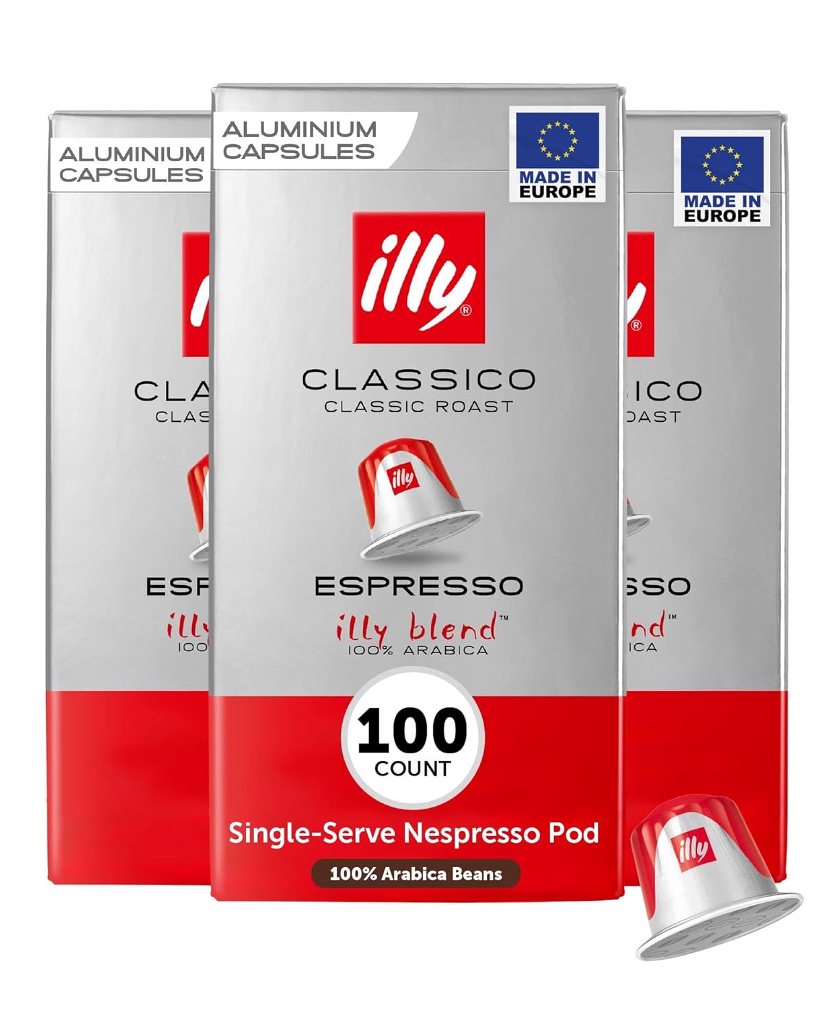illy Aluminum Espresso Capsules - Compatible with Nespresso Machines - Classico Medium Roast Coffee - Mild & Balanced - Notes of Caramel, Orange Blossom & Jasmine Single Serve Capsules - 10 Count (Pack of 10)