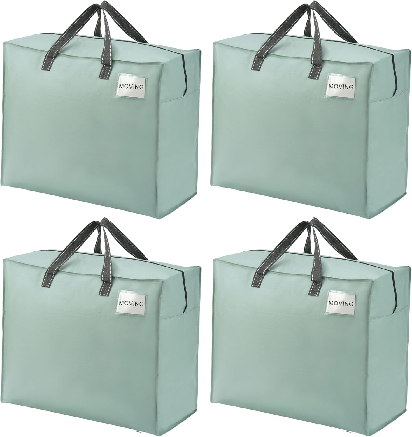 VENO 4 Pack Heavy Duty Moving Bags, Storage Bags, Packing Supplies, Top Zipper, Storage Totes for Camping, Clothes, Bedding, Comforters, Pillows (22 Gallon Light Green, 4 Pack)