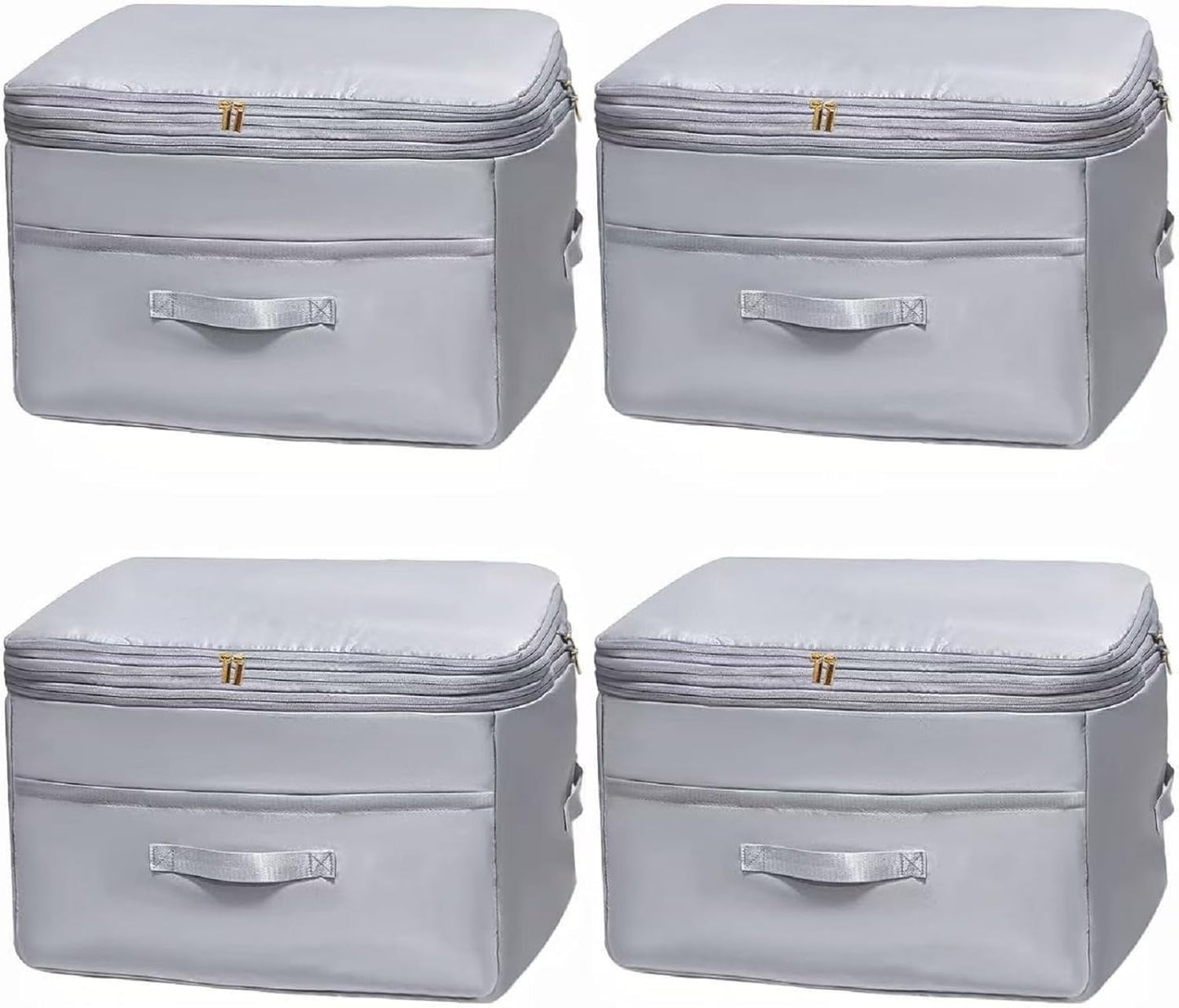 Ultra Space Saving Self Compression Organizers, 4 Pack Double Zipper Compression Packing Cubes for Bedding, Comforter Storage Bag for Blankets Duvet Quilts Pillows Queen King (Gray, X-Large)