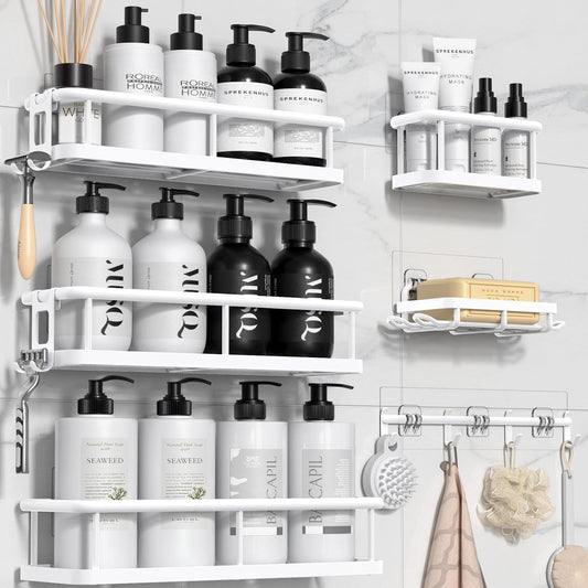YASONIC Shower Caddy, 6 Pack Large Capacity shower organizer with Soap Holder and 12 Hooks, Rustproof Shower Shelves for Inside Shower, No Drilling&Sleek Bathroom Organizers and Storage White