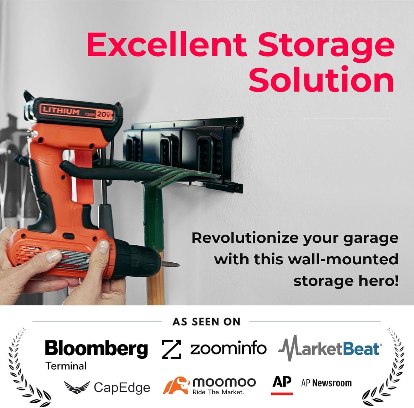 TIDYME Garage Tool Organizer Wall Mount - 32 inches - Sturdy Storage Rack with Adjustable Hooks, Anti-Rust - Easy Installation, 200lbs Capacity - Garden Tool Organizer (02 Racks & 04 Hooks)