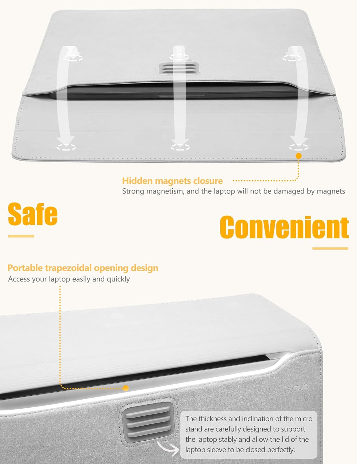 HYZUO 13.3-14 Inch Laptop Sleeve Case Bag with Adjustable Stand for MacBook Pro 14 M5/M4/M3/M2/M1 Pro/Max 2026-2021, MacBook Air/Pro 13.3, 13.8-13.5 Surface Laptop, with Pouch, Light Gray