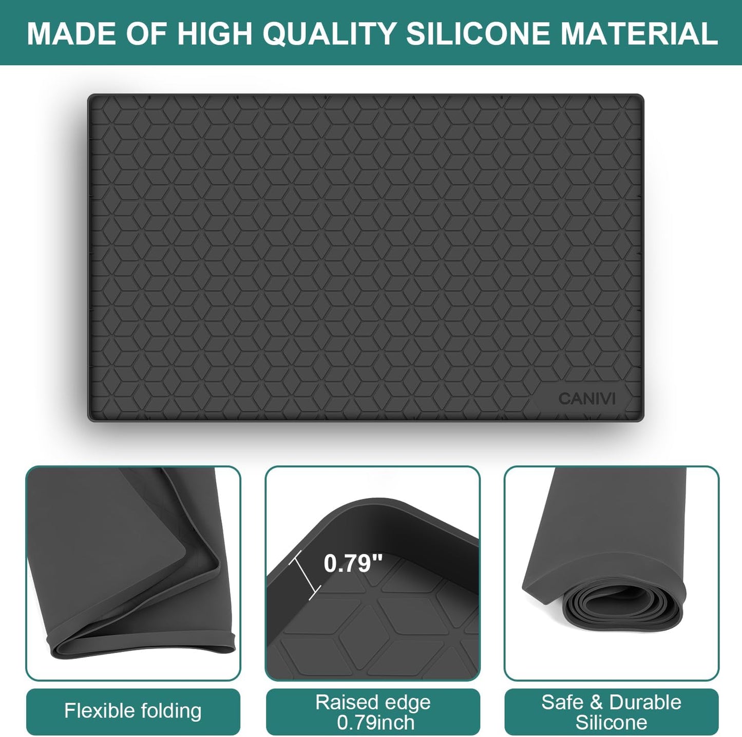 Under Sink Mat, 28" x 22" Waterproof Silicone Under Sink Tray for Kitchen & Laundry Cabinets, Kitchen Cabinet Shelf Protector, Up to 3 Gallons Liquid, Fits 36 inch Standard Cabinet (Black)