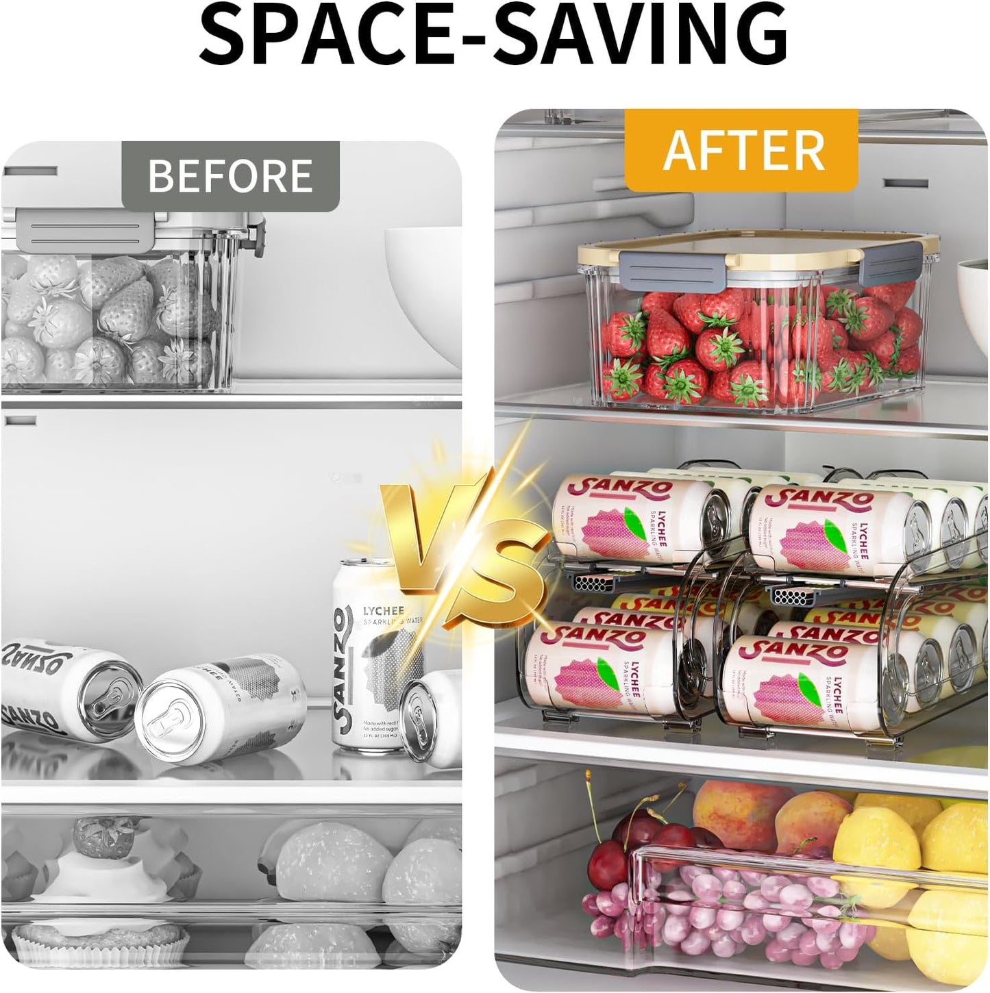 Drink Organizer for Fridge, Soda Can Organizer Dispenser for Refrigerator with Automatic Rolling,Organize Standard Size 11.15oz or 12oz Cans Drink,Save Space for Fridge、Kitchen、countertop