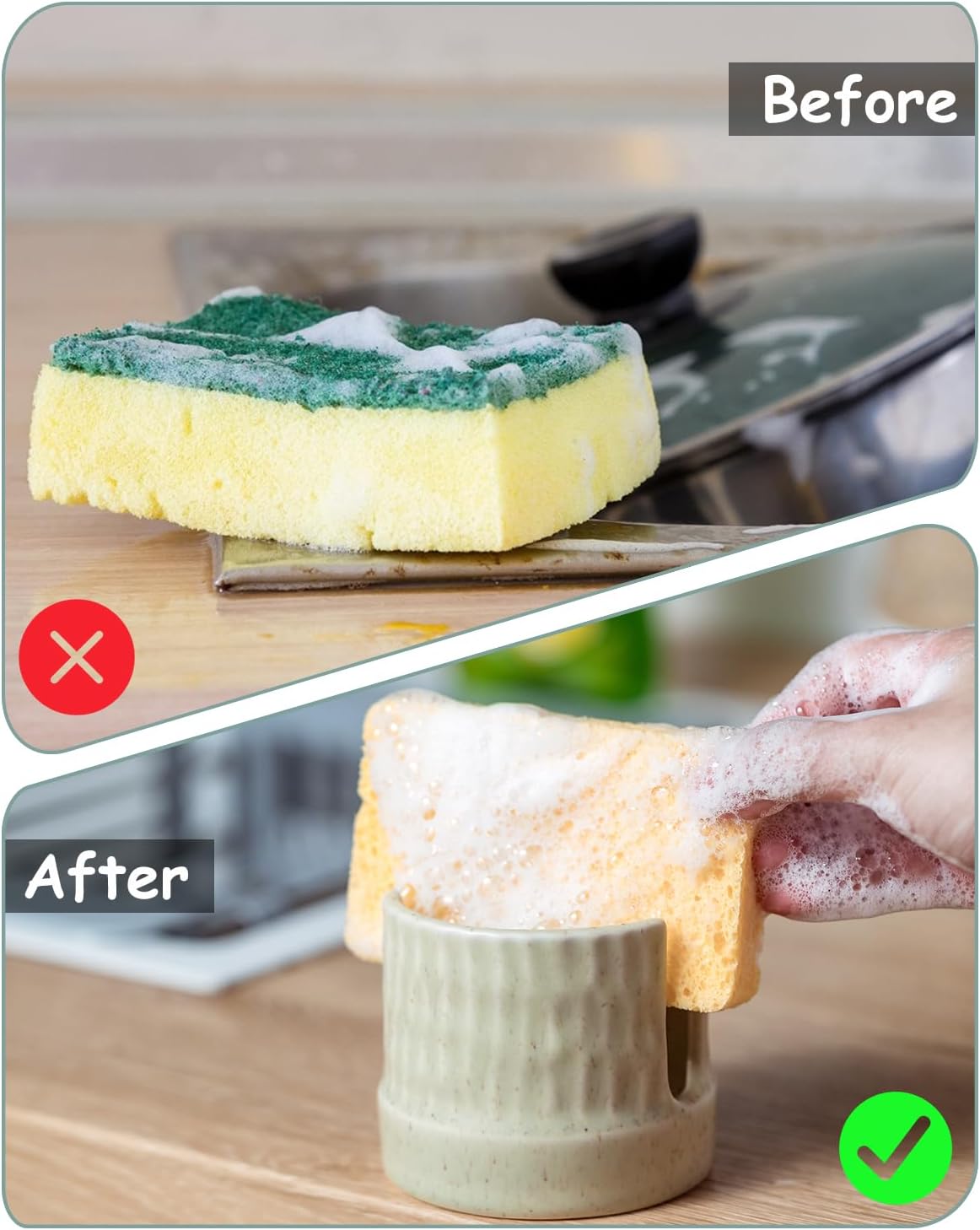 Kitchen Sponge Holder, Ceramics Sponge Dish Rack Sink Scrub Caddy for Scrubbers, Bathroom, Cute Kitchen Gadget Organizer, Yellow
