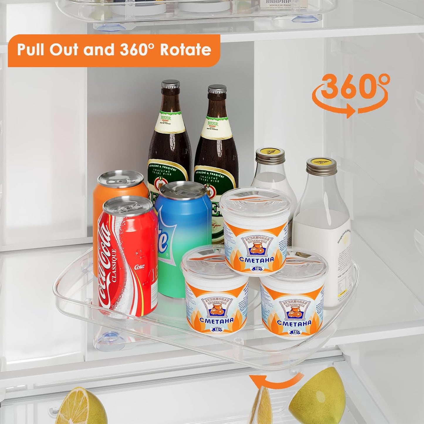 HIYOHIYO Clear Lazy Susan Organizer for Refrigerator Rectangular Fridge Turntable Organizers and Storage Pull Out & 360°Rotating for Cabinet, Pantry, Kitchen, Table, Bathroom (1-Pack 13.7"x10.2")