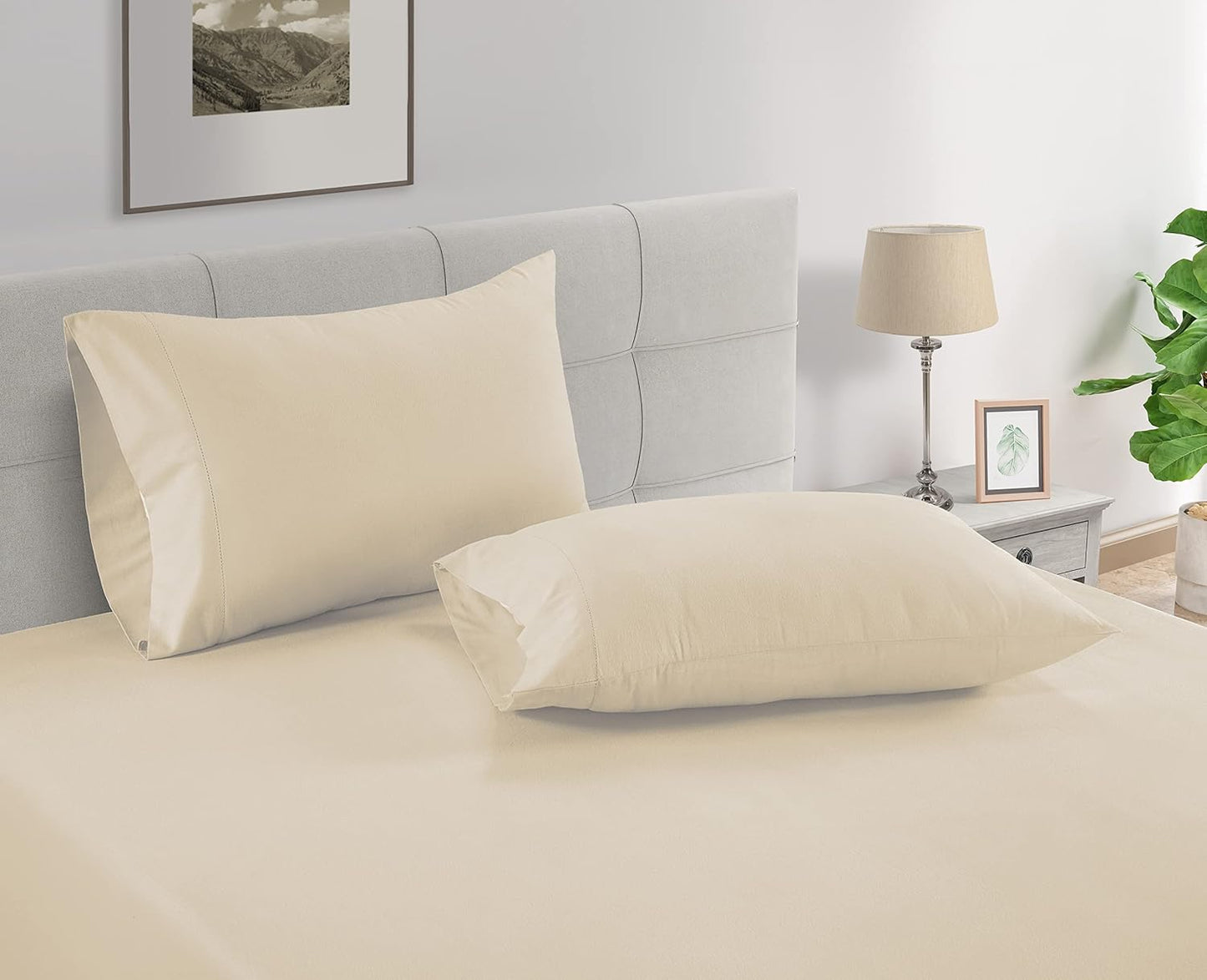 LANE LINEN Pillow Case Covers King Set of 2 100% Egyptian Cotton Sateen Soft Cool & Smooth 1000 Thread Count Cases - Ivory