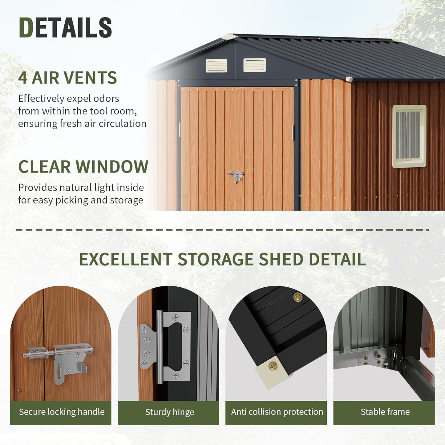 8x6 Ft Outdoor Metal Shed, Storage Garden Shed with Lockable Doors & Vent, Multi-Used Shed for Backyard, Patio, Lawn and Tool & Bicycle Storage