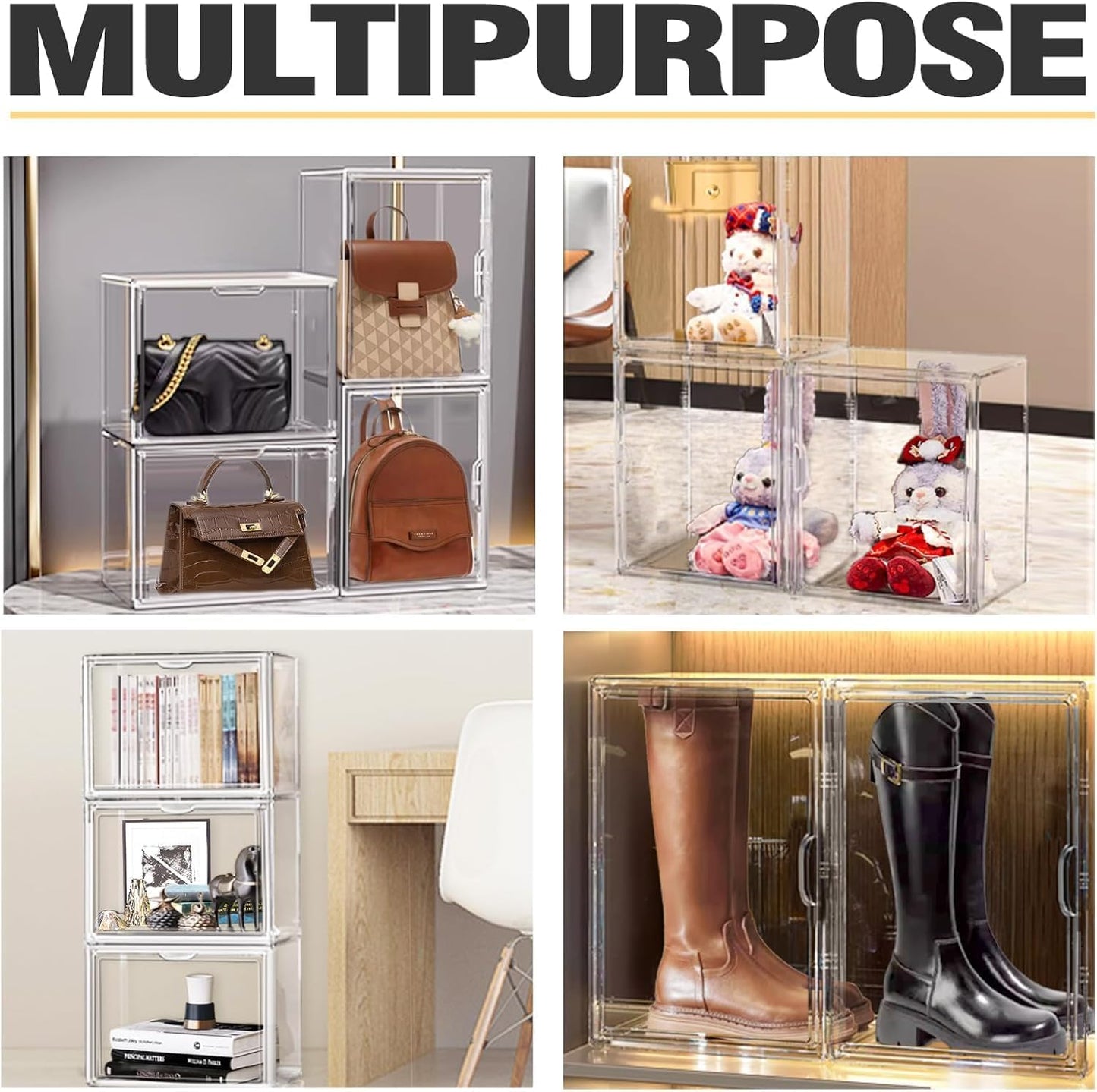 2 Pcs XX-Large Acrylic Shoe Display Case, 15.3'' x 9.8'' x 11.4'' Boot Boxes for Tall Boots Size 15 Sneaker Case Super Large Storage Boxes for Boots, Handbag, Collectibles, Books, Cosmetic