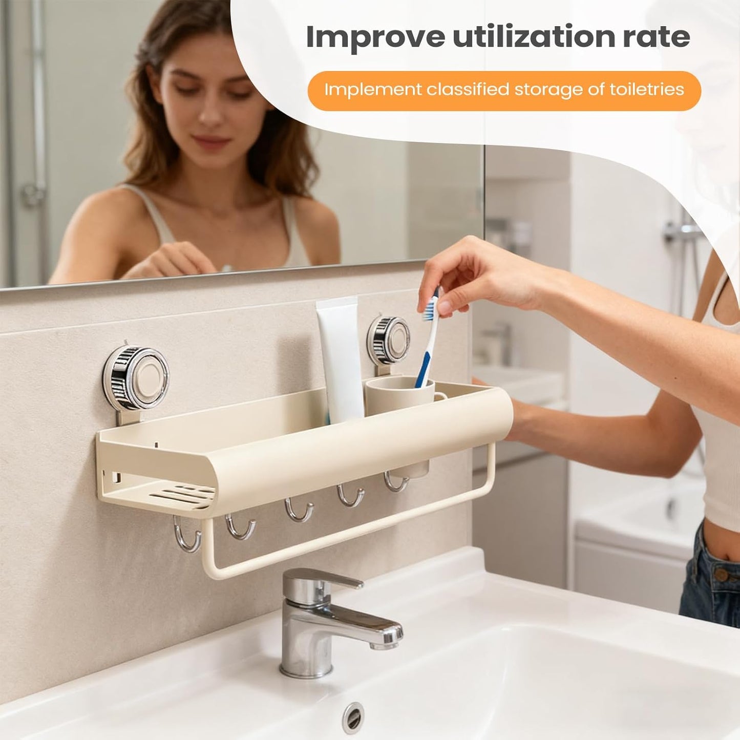 Bathroom Rack - Drill Free Shower Organizer, Rustproof Shelf, Adhesive Wall Mount, Hanging Hooks Bar | Space Saving Shower Storage for Shampoo Soap Body Wash Home Kitchen Apartment Dorm Accessories