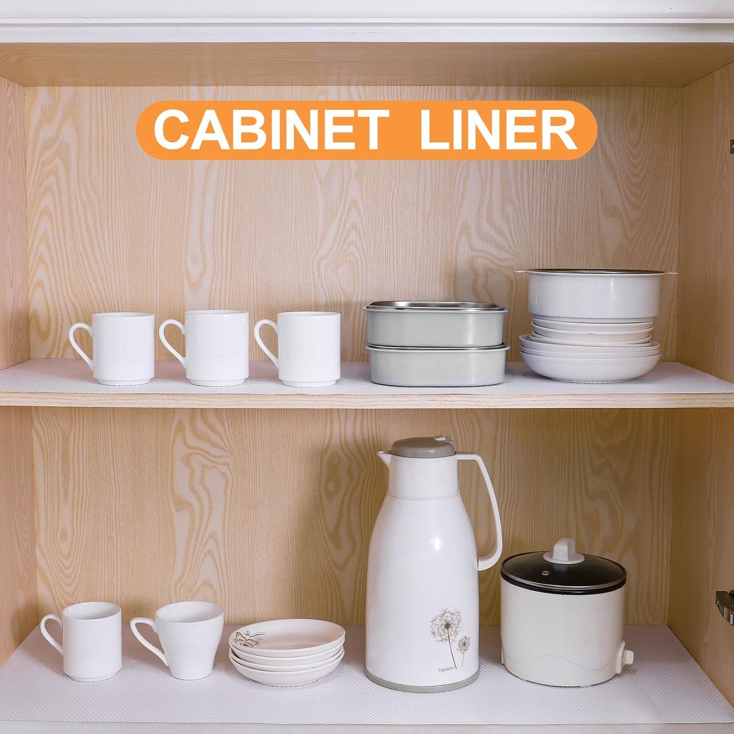 FLPMIX Shelf Liner for Kitchen Cabinets 16 inch Wide - Waterproof Cabinet Liner, Non-Adhesive, Easy to Cut Drawer Mat for Pantry Shelves, 16" X300 Inch White