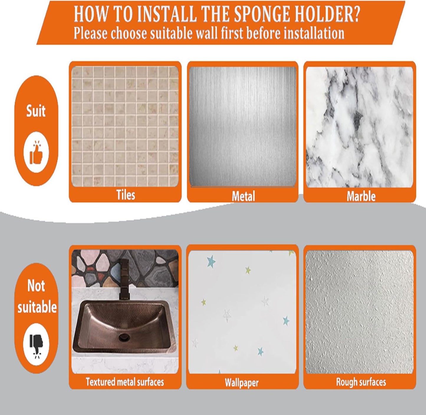 Sponge Holder Smiley Face,Sink Caddy,Kitchen Organizer with 2 Suction Cups/1 Adhesive Strips,Designed for Sponge,Soap,Dish Brush,Scrubber - Gray