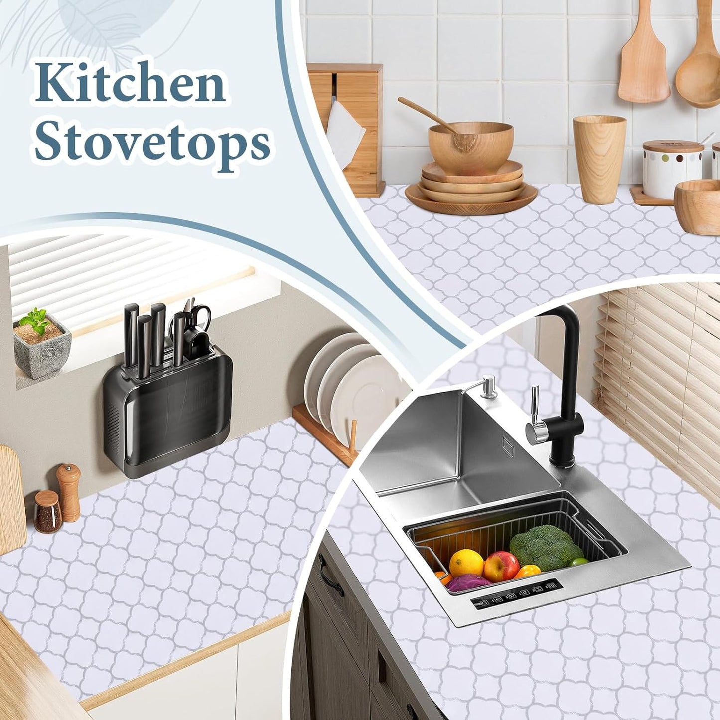 Shelf Drawer Liners for Kitchen Cabinets Non Adhesive Drawer Liner Thickened Refrigerator Liner Silver Quatrefoil Strong Non-Slip Paper for Tool Box with Knife and Tape Measure,23.6 x 236.2 Inches