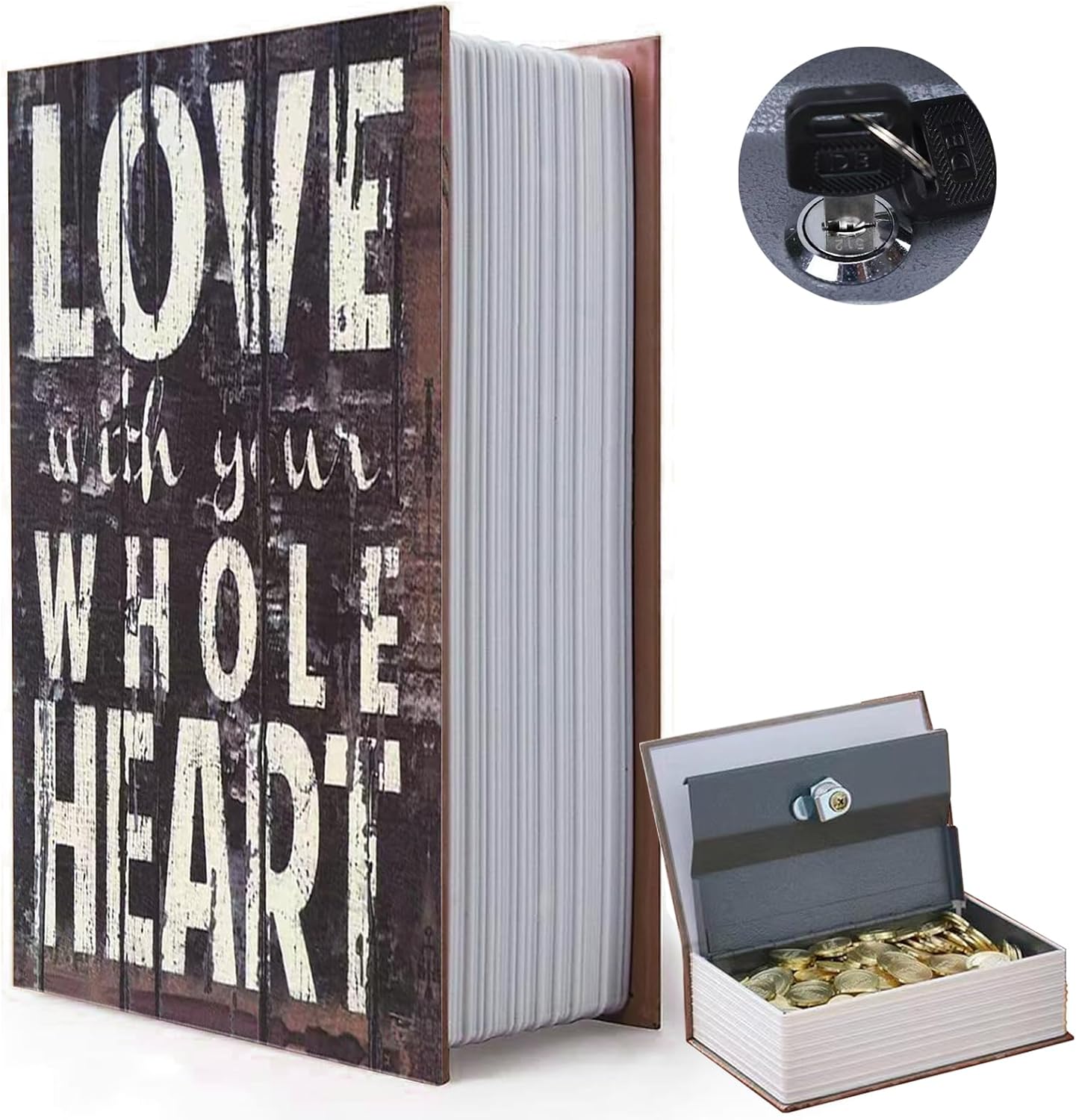 Decorative Book Safe Box with Combination Lock, Vintage Faux Book Hidden Safe for Decoration, Secret Diversion Book Safe Storage Box for Home Office Café Bookshelf （9.5"×6"×2.2"）