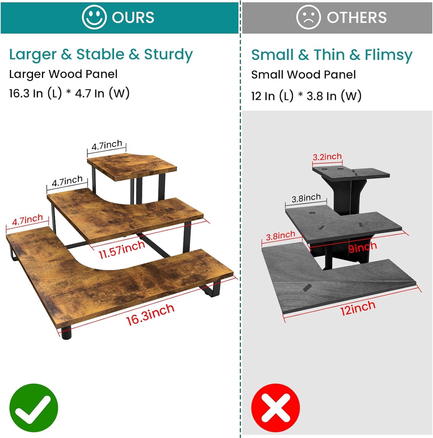 ELITEROO 3 Tier Wooden Retail Display Shelves, Portable Display Rack for Retail Counter Top Craft Shows, 3 Step Corner Tiered Table Display Tower Stand for Cupcake Jewelry Card Sticker Display