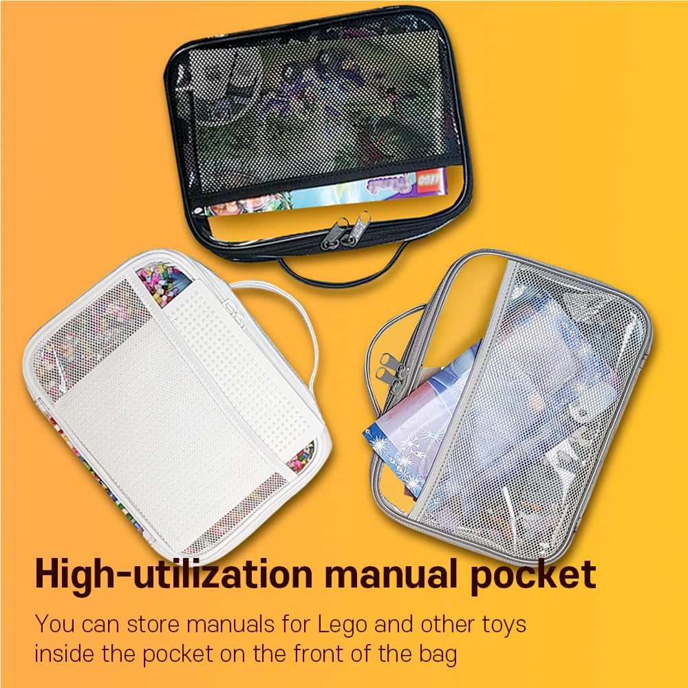 holay 4 Packs PVC Zippered Blocks Set, Toy, Clay, Board game Storage Organizer Case (Name Tag, Manual Pocket) (White, Small, Large)