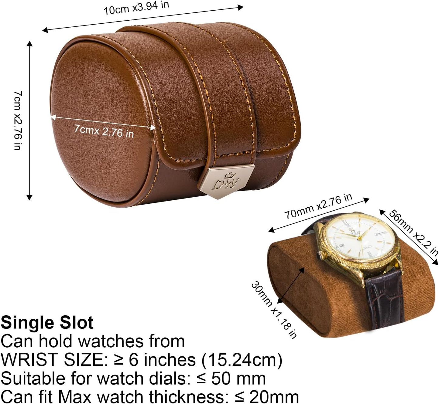 DUKWIN Watch Roll,Vegan Leather Travel Single Watch Case Organizer with Removable Pillows for Men and Women, Display Case for All Watches Collection and Gift for Anniversary Birthday(Brown Storage)