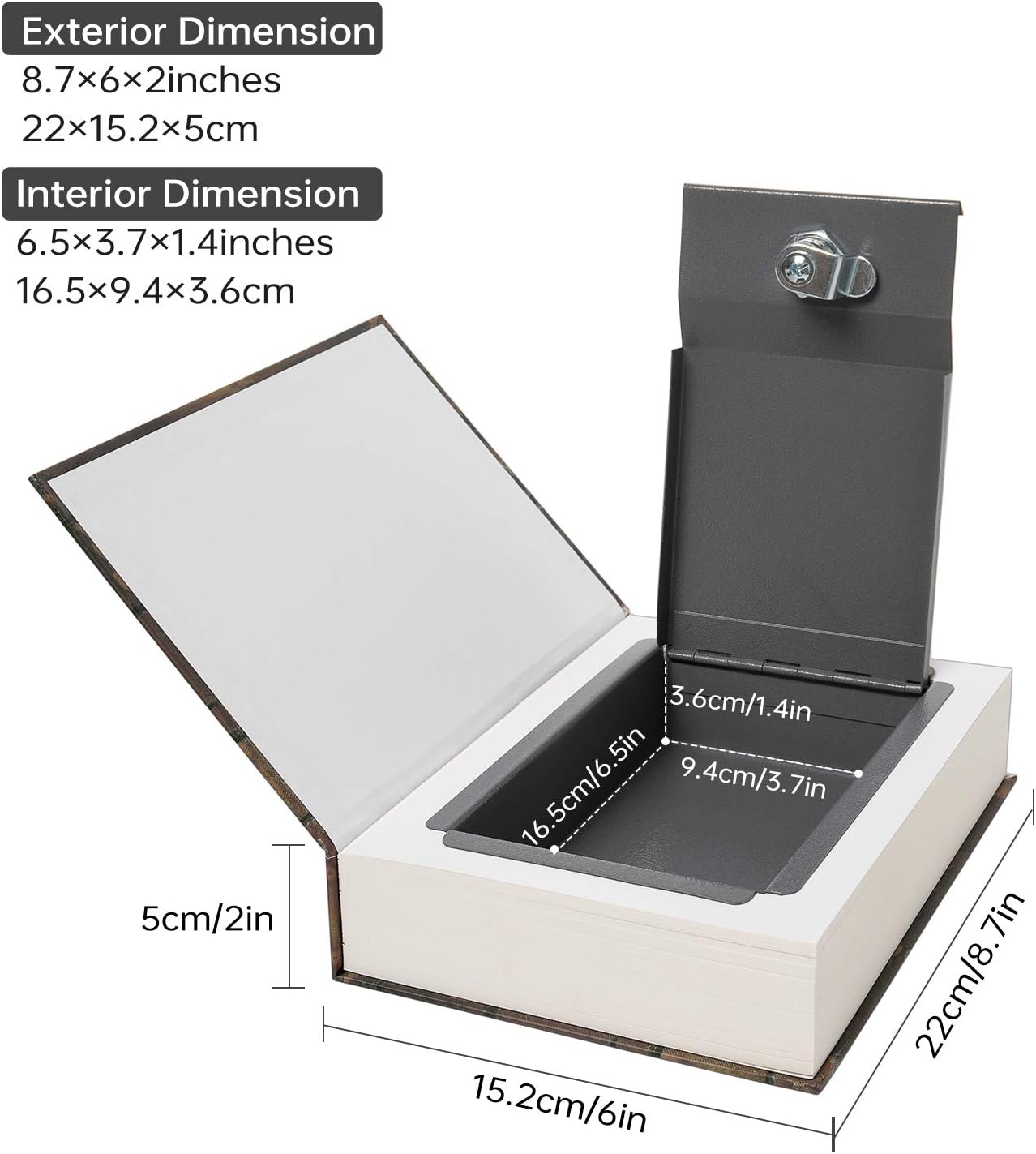 Real Paper Transfer Book Safe, Hollow with Secret Hidden Compartment, Key Lock, 8.7"×6"×2" (LOVE-Key)