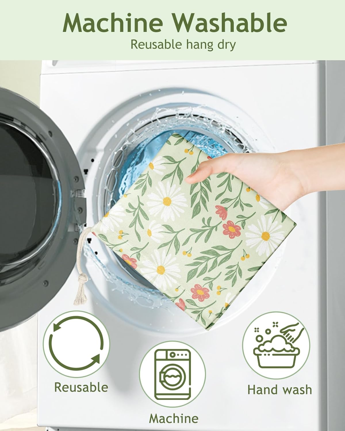Plastic Bag Holder, Grocery Bag Organizer - 1 Pack Cute Kitchen Dispenser Holders Reusable Shopping Western Hanging Wall with Adjustment Drawstring Closure for Women Home, Daisy