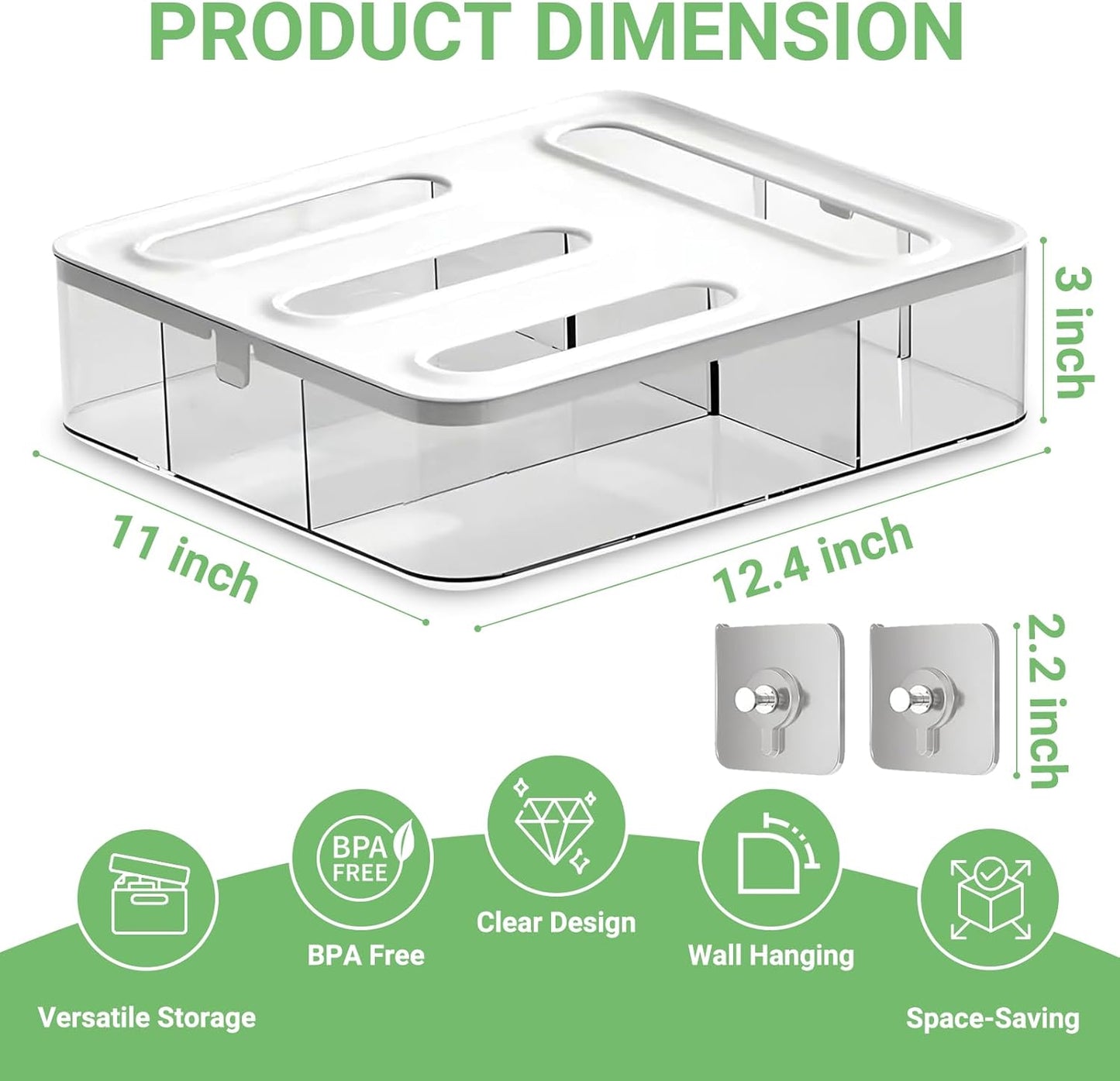 Food Storage Bag Organizer, 4 in 1 Plastic Ziplock Bag Organizer for Kitchen Drawer, Holds Gallon, Quart, Sandwich, Snack & Slider Bags, Wall Mount & Drawer Baggie Organization, BPA Free, Local Stock
