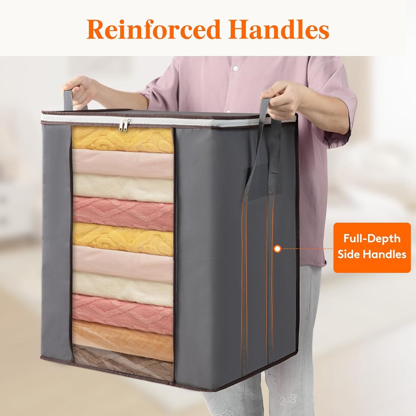Lifewit 120L Extra Large Blanket Storage Bags, Foldable Comforter Storage with Reinforced Handles, Clothes Storage Containers for King Comforter, Bedding, Pillow, Sheet, Storage Bin with Lids 3 Pack